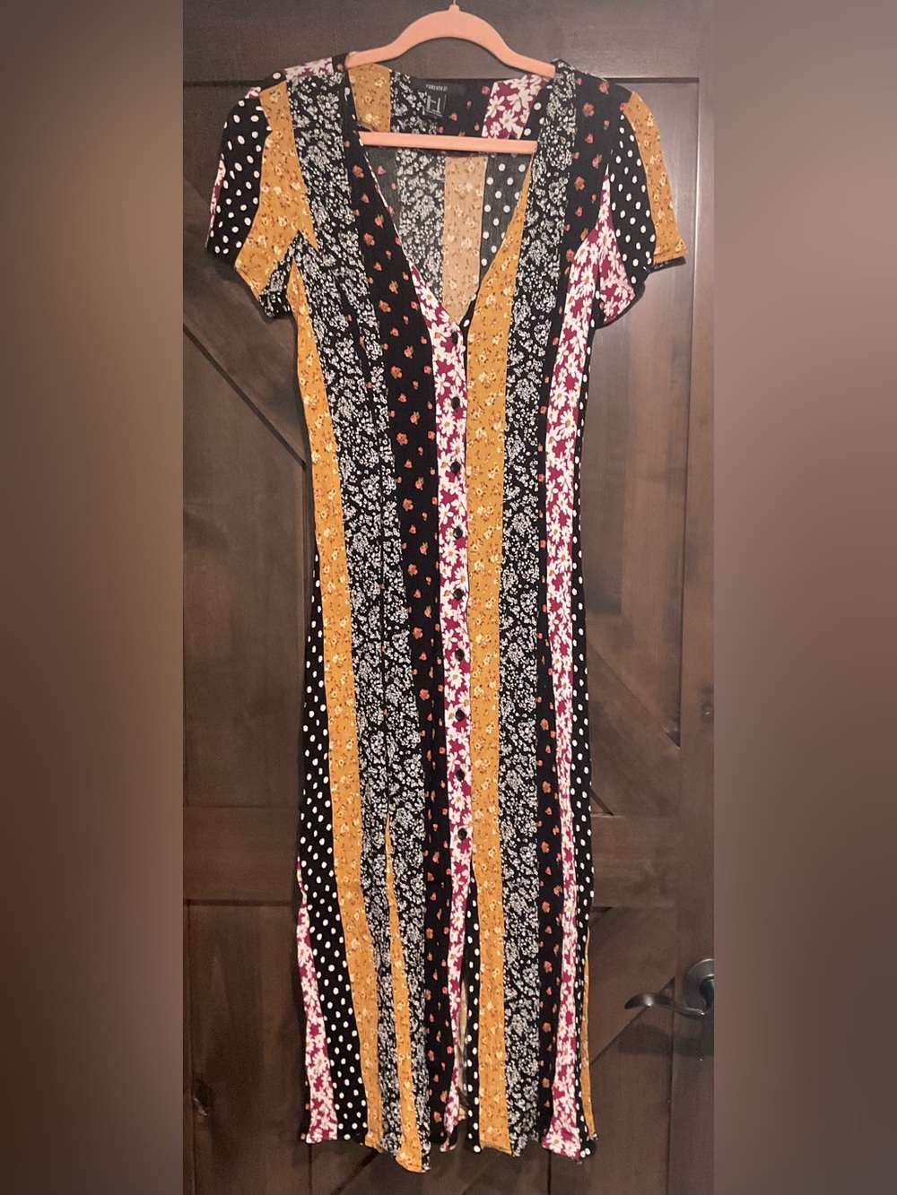 Forever 21 Medium Patchwork Maxi Dress - Black, Multi Color